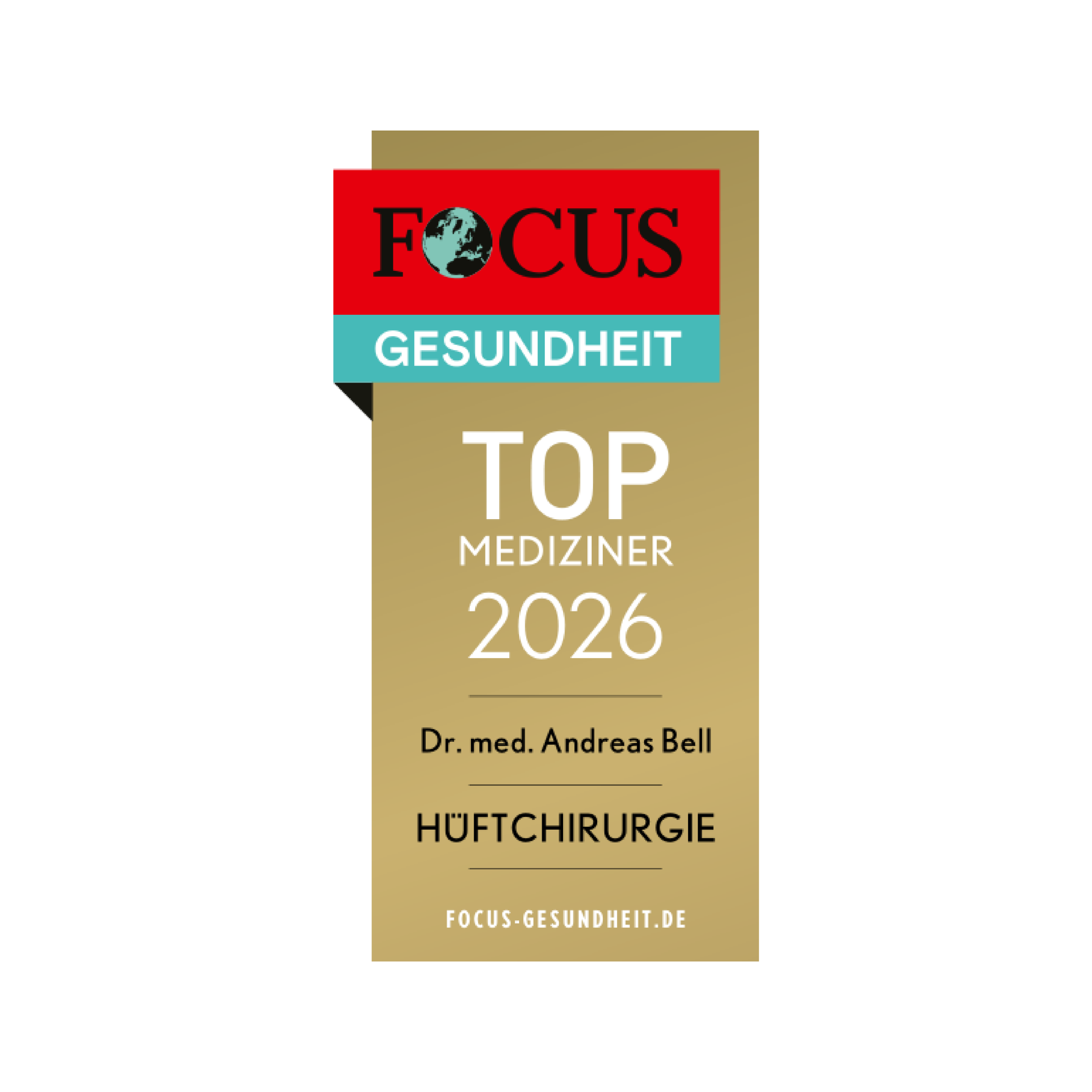FOCUS Gesundheit: Top Mediziner 2026, Hüftchirurgie, Dr. med. Andreas Bell