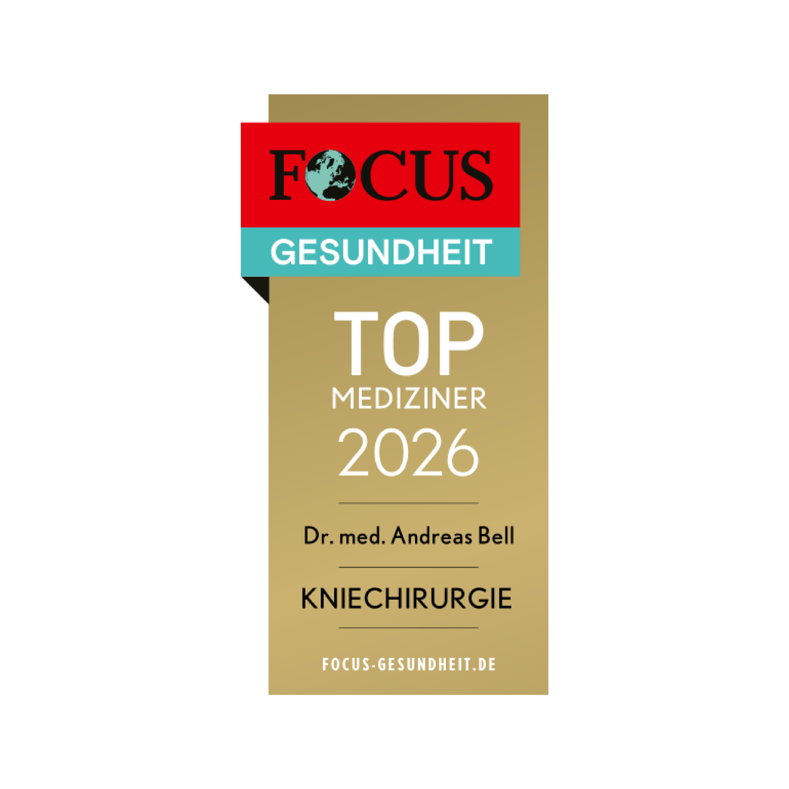 FOCUS Gesundheit: Top Mediziner 2026, Kniechirurgie, Dr. med. Andreas Bell